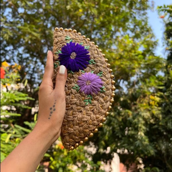 Duo Purple Gold Half Moon Clutch Bag