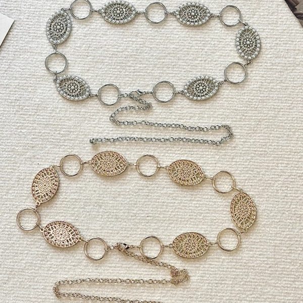 Bohemian Bohemian Wave Metal Hollowed-out Belt with Versatile Pearl Belt Chain